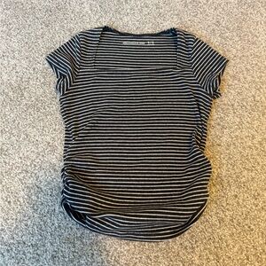 abercrombie kids Navy & White Striped Tee. Short sleeve. Ruffle ruched side